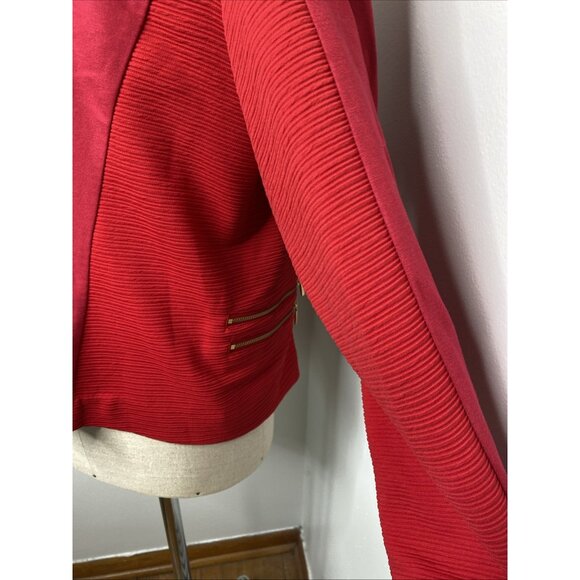 NEW Chico's Sz 3 L Red Jacket Open Front Gold Zippers Blazer Motto - Picture 7 of 9